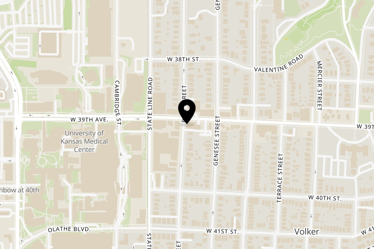 Map showing the location of Panino Divino on 1721 W 39th St in Kansas City